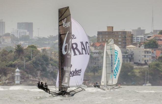 Coopers 62 Rag and Famish put the pressure on appliancesonline for the last lap - 18ft Skiffs Australian Championship © Michael Chittenden 